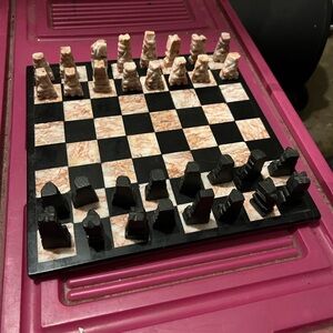 Artisan Stone Chess Set - Black and Tan